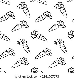 Carrot seamless pattern doodle outline vector. Texture for background, menu, booklet, label, print, packaging, merchandise, book, poster, fabric, wrapping, storefront, textile.