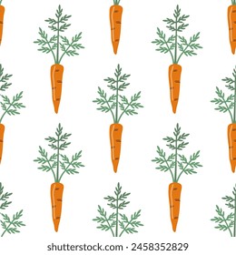 Carrot seamless pattern in flat style. Isolated object. Carrot logo. Organic food. Vector illustration. Vegetable from the farm.