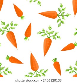 Carrot seamless pattern. Fresh vegetables background. Vector cartoon flat illustration.