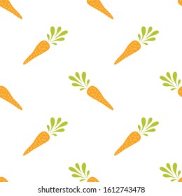 Carrot seamless pattern. Hand drawn vegetables texture Flat carrot design on white. Vegan design Vector