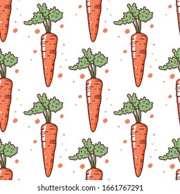 Carrot seamless pattern hand drawn vector illustration. Cartoon style. Isolated on white background.