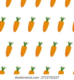 Carrot seamless pattern in hand-drawn style. Cute vegetable background. For food packaging, kitchen decor, fabric prints and healthy lifestyle designs