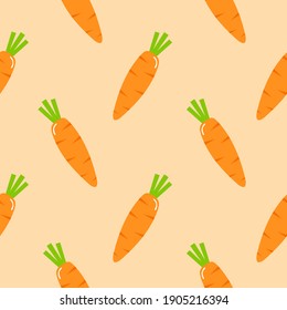 carrot seamless pattern. carrot with leaves. Bunch of carrots proper nutrition, farm products, vegan food, diet, diet products seamless pattern design for printing on textile, paper.