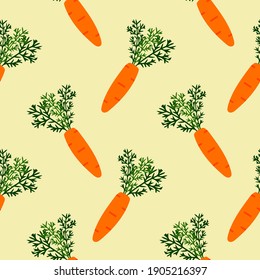 carrot seamless pattern. carrot with leaves. Bunch of carrots proper nutrition, farm products, vegan food, diet, diet products seamless pattern design for printing on textile, paper.
