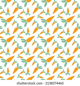 Carrot seamless pattern on white background. Organic vegetable vector illustration. Endless repeatable print.