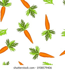 Carrot. Seamless pattern with orange vegetables for printing on fabric, textiles, kitchen decor. Flat design. Vector graphics.