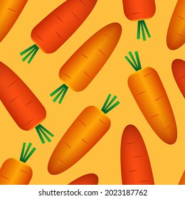 Carrot seamless pattern. Red and orange carrots on an orange background. Vector 3d pattern.