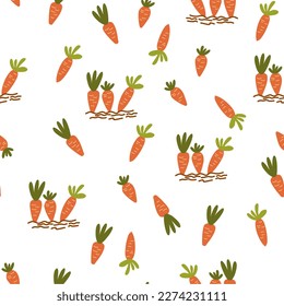 Carrot seamless pattern. Spring and Easter background. Endless pattern can be used for ceramic tile, wallpaper, linoleum, textile, web page background. Vector cartoon illustration. 