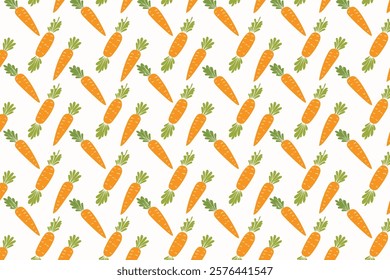 Carrot seamless pattern. Vector illustration. Vegetable background. Vegan food.