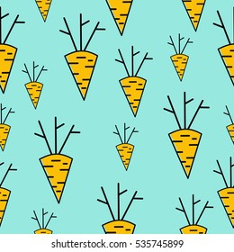 Carrot seamless vector pattern. Backdrop texture for restaurant, cafe menu; eco, vegetarian food.