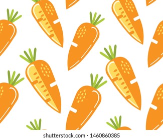 Carrot seamless vector pattern drawn as linear cute children sketch. Can be used as print on a fabrics, wallpaper, covers and other.