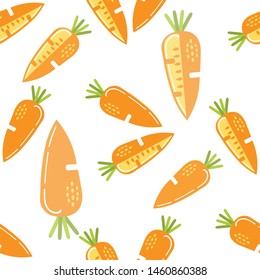 Carrot seamless vector pattern drawn as linear cute children sketch. Can be used as print on a fabrics, wallpaper, covers and other.