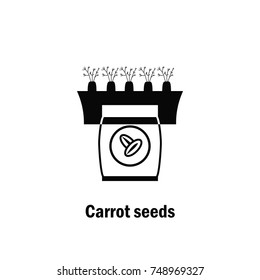 Carrot seeds logo in simple style for shop, farm and creative design. Vector illustration. Isolated on white