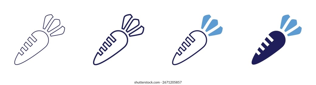 Carrot selection icon in 4 different styles. Thin Line, Line, Bold Line, Duotone. Duotone style. Editable stroke.