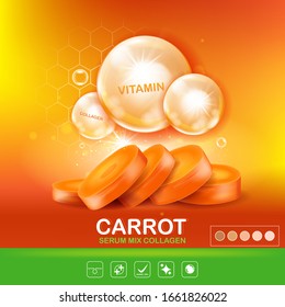Carrot Serum Collagen or Vitamin  Extracts Vector Background. Template for Skin Care and Cosmetic Products.