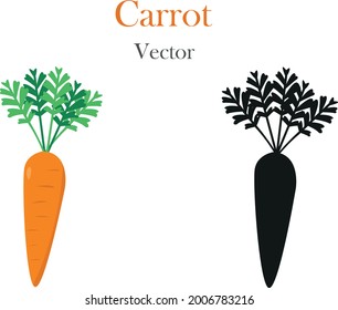 Carrot Set. Cartoon orange carrot isolated on a white background and black and white illustration