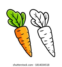 Carrot. Set of vegetables. The sketch and cartoon illustration. Farmer harvest. Rustic natural food isolated on white background