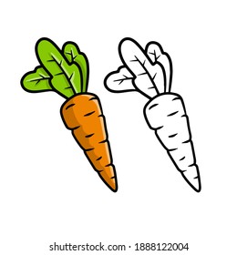 Carrot. Set of vegetables. The sketch and cartoon illustration. Farmer harvest. Rustic natural food isolated on white background