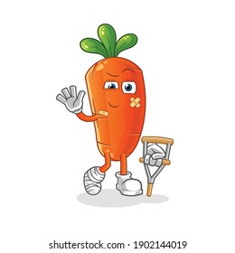 carrot sick with limping stick character. cartoon mascot vector