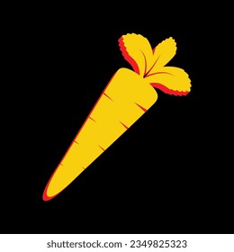 Carrot sign illustration. 3D Extruded Yellow Icon with Red Sides a Black background. Illustration.