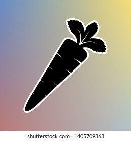 Carrot sign illustration. Black icon in white shell at pastel color background. Illustration.