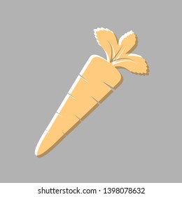 Carrot sign illustration. Emboss effect with light orange icon on gray background.