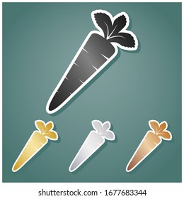 Carrot sign illustration. Set of metallic Icons with gray, gold, silver and bronze gradient with white contour and shadow at viridan background. Illustration.