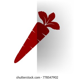 Carrot sign illustration. Vector. Bordo icon on white bending paper background.