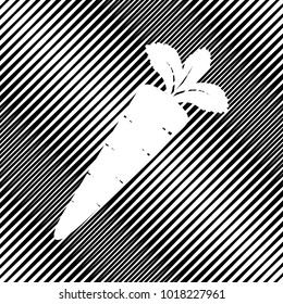 Carrot sign illustration. Vector. Icon. Hole in moire background.