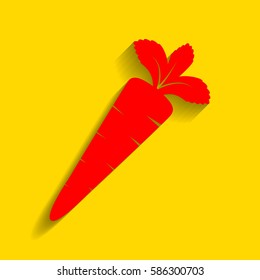 Carrot sign illustration. Vector. Red icon with soft shadow on golden background.