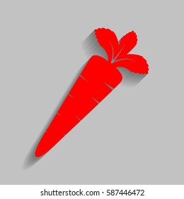 Carrot sign illustration. Vector. Red icon with soft shadow on gray background.