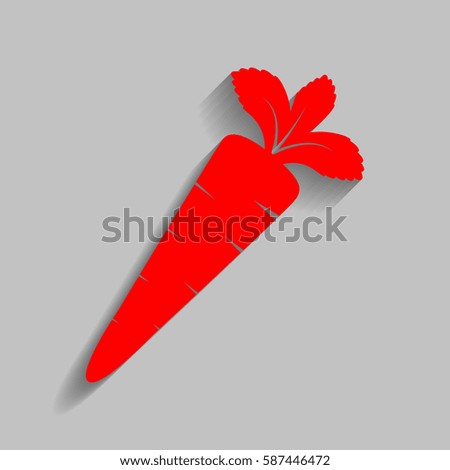 Carrot sign illustration. Vector. Red icon with soft shadow on gray background.