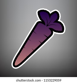 Carrot sign illustration. Vector. Violet gradient icon with black and white linear edges at gray background.