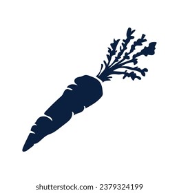 Carrot silhouette. Silhouette of Carrot in black and white colors. Hand Drawn Carrot isolated on white background. vector illustration. Cartoon Carrot Vegetable in black silhouette.