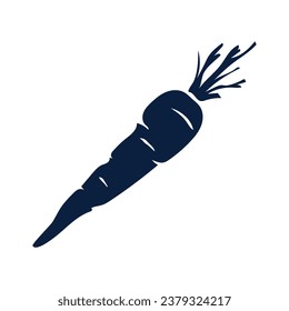 Carrot silhouette. Silhouette of Carrot in black and white colors. Hand Drawn Carrot isolated on white background. vector illustration. Cartoon Carrot Vegetable in black silhouette.