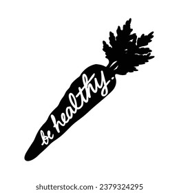 Carrot silhouette. Silhouette of Carrot in black and white colors. Hand Drawn Carrot isolated on white background. vector illustration. Cartoon Carrot Vegetable in black silhouette.