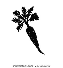 Carrot silhouette. Silhouette of Carrot in black and white colors. Hand Drawn Carrot isolated on white background. vector illustration. Cartoon Carrot Vegetable in black silhouette.