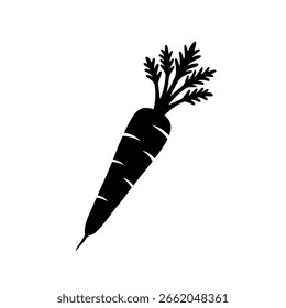 Carrot silhouette vector icon of a root vegetable, for concepts of organic food, healthy diet, and farming.