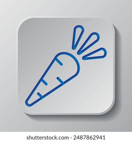 Carrot simple icon vector. Flat design. Paper cut design. Cutted blue symbol with shadow. Gray badge button, gray background.ai