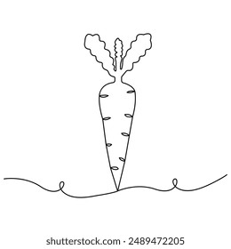 Carrot single line art, continuous one line drawing of  Isolated outline vector art

