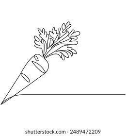 Carrot single line art, continuous one line drawing of  Isolated outline vector art

