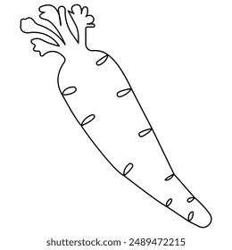 Carrot single line art, continuous one line drawing of  Isolated outline vector art

