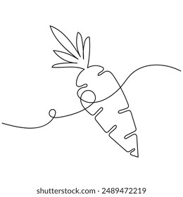 Carrot single line art, continuous one line drawing of  Isolated outline vector art

