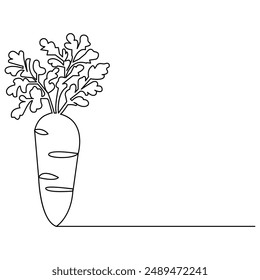 Carrot single line art, continuous one line drawing of  Isolated outline vector art

