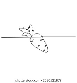 Cenoura arte de linha única, desenho contínuo de uma linha de ícone vetor de contorno isolado 