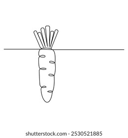 Carrot arte de una sola línea, dibujo continuo de una línea de Vector de contorno aislado icono 
