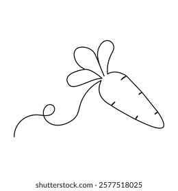 Carrot single-line art elegantly depicts the shape of a carrot with a single continuous line, highlighting its natural form and simplicity