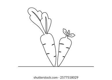 Carrot single-line art elegantly depicts the shape of a carrot with a single continuous line, highlighting its natural form and simplicity