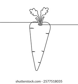 Carrot single-line art elegantly depicts the shape of a carrot with a single continuous line, highlighting its natural form and simplicity