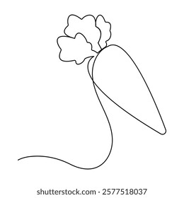 Carrot single-line art elegantly depicts the shape of a carrot with a single continuous line, highlighting its natural form and simplicity